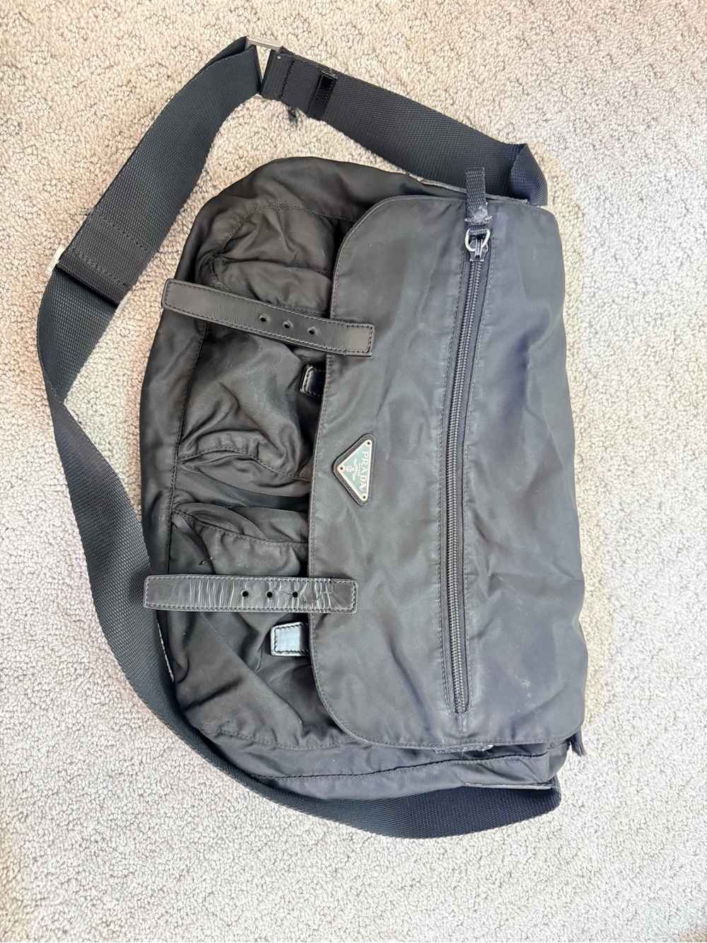 Authentic Prada Black Nylon Messenger Bag